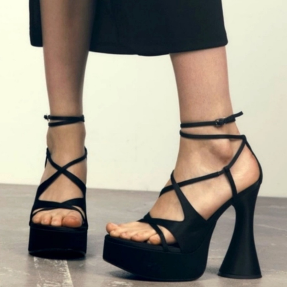 Zara Black Strappy Platform Heels